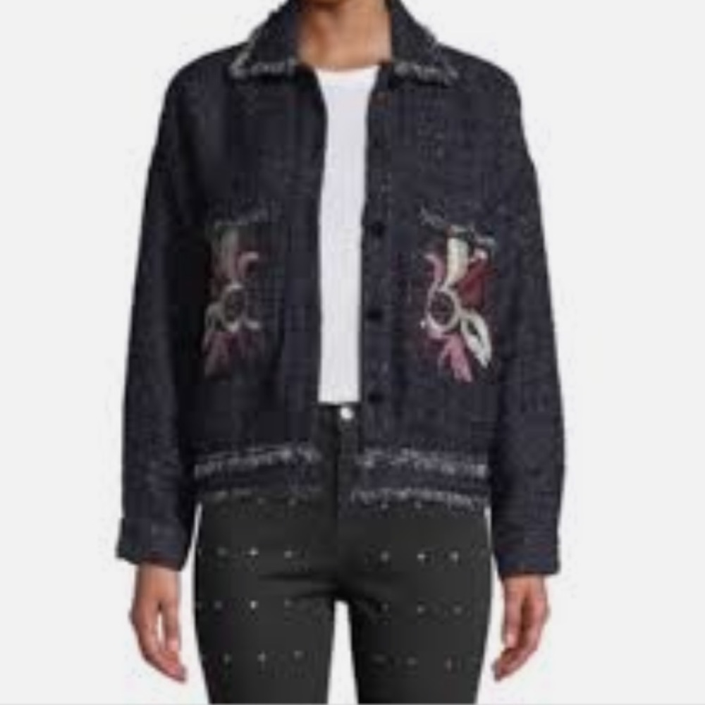 Anthropologie Foxiedox Embroidered Sequin Navy Tweed Jacket Size S NWT - Picture 11 of 13